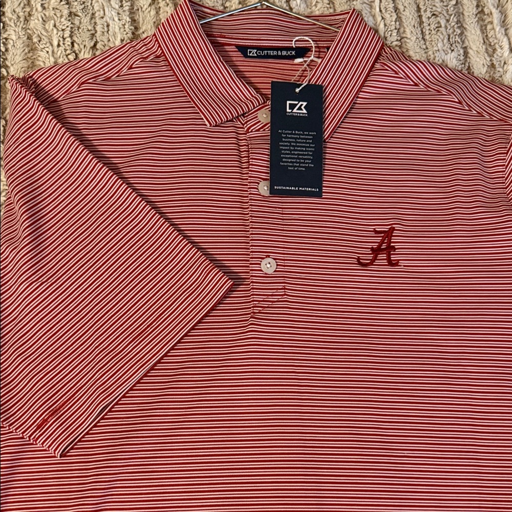 Cutter & Buck Men's Crimson Striped Polo